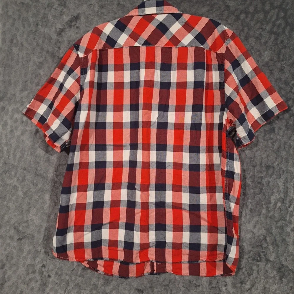 The North Face Mens XL Red Blue Plaid Short Sleeve Western Yoke Cotton Shirt